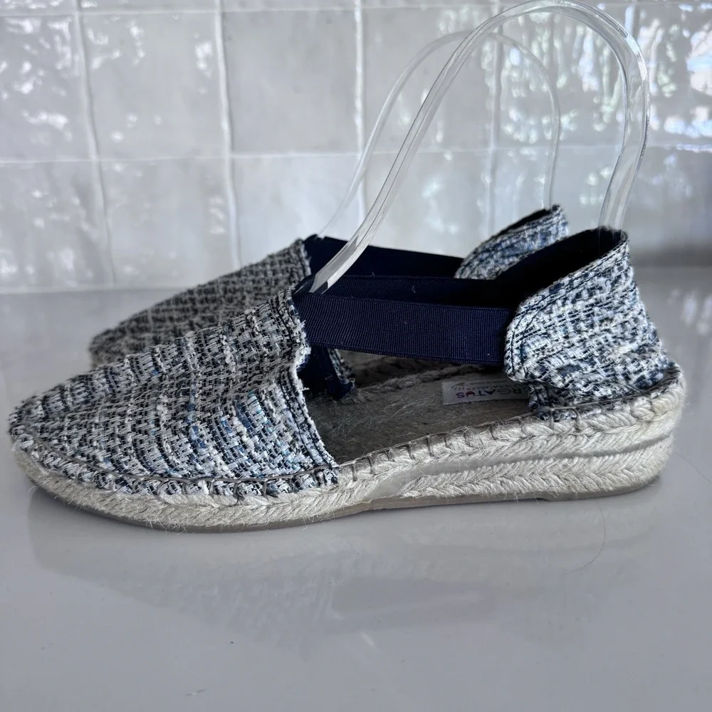 Arpagatus‎ Tweed Espadrille Flats Women Size 37 Blue White Jute Slip On Spain